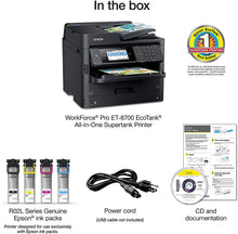 Load image into Gallery viewer, Epson Workforce Pro ET-8700 EcoTank Color All-in-One Supertank Printer with Scanner, Copier and Fax, WiFi & Ethernet Connectivity