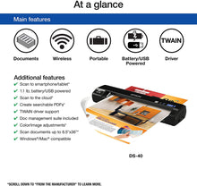 Load image into Gallery viewer, Epson WorkForce DS-40 Wireless Portable Document Scanner for PC and Mac, Sheet-fed, Mobile/Portable,Black
